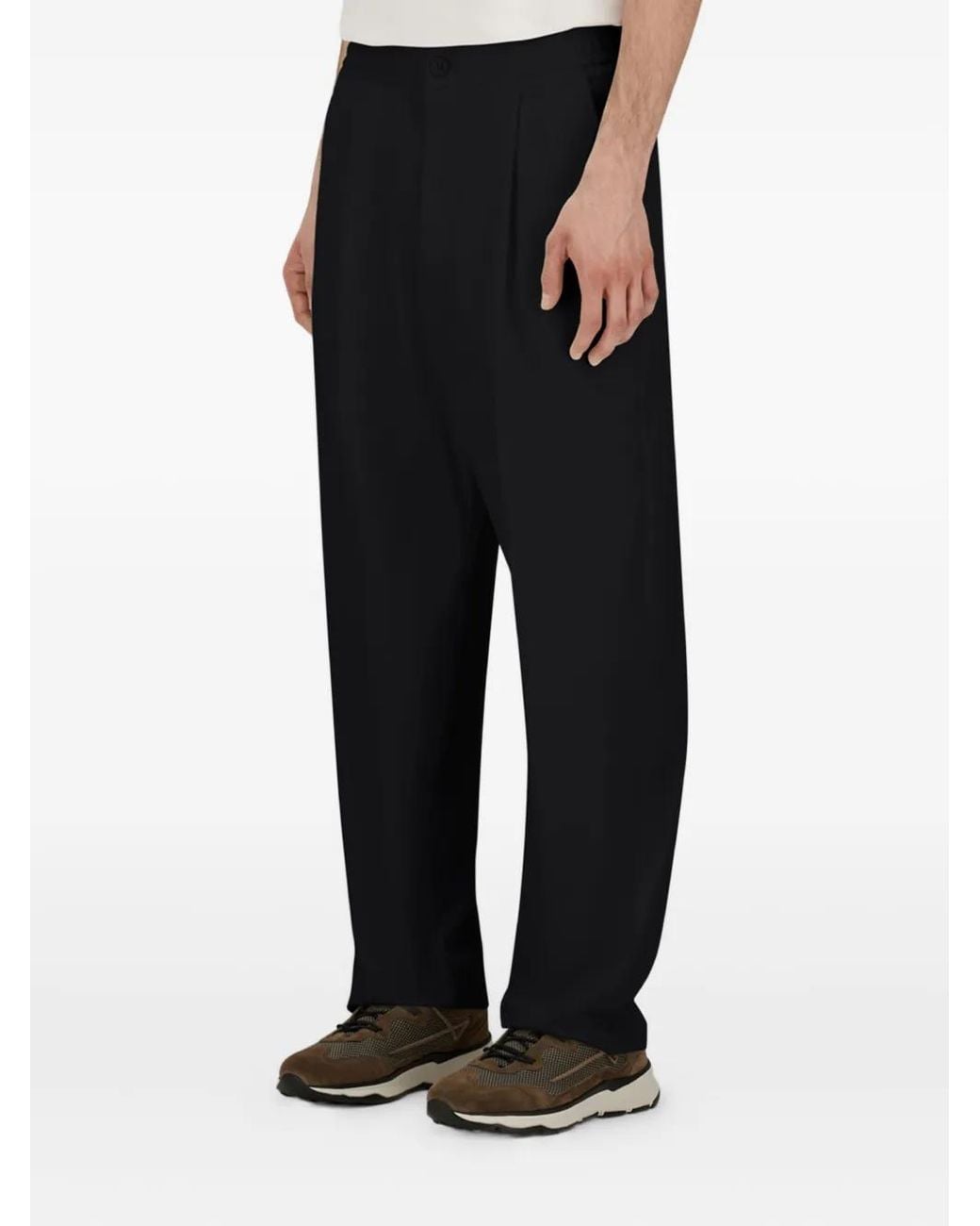 Herno Black Pleated Straight-Leg Trousers for men