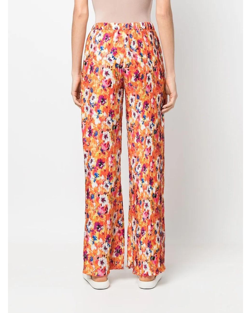 MSGM Red Pantalon Plissé À Fleurs