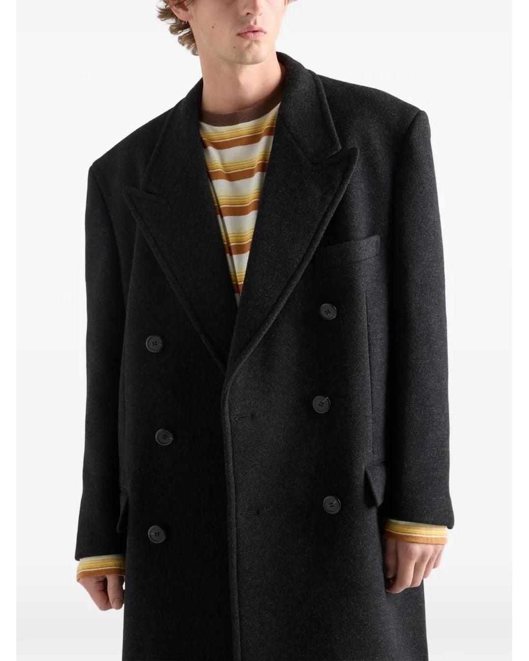 Prada Black Double-Breasted Wool Coat for men