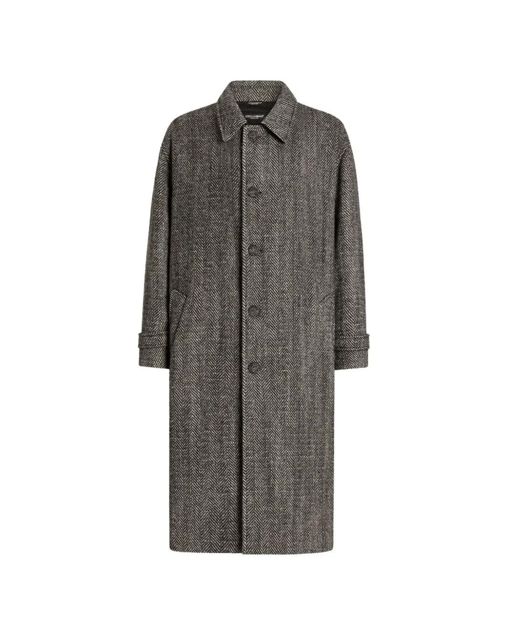 Dolce & Gabbana Gray Manteau En Laine Mélangée À Simple Boutonnage Et Chevrons for men