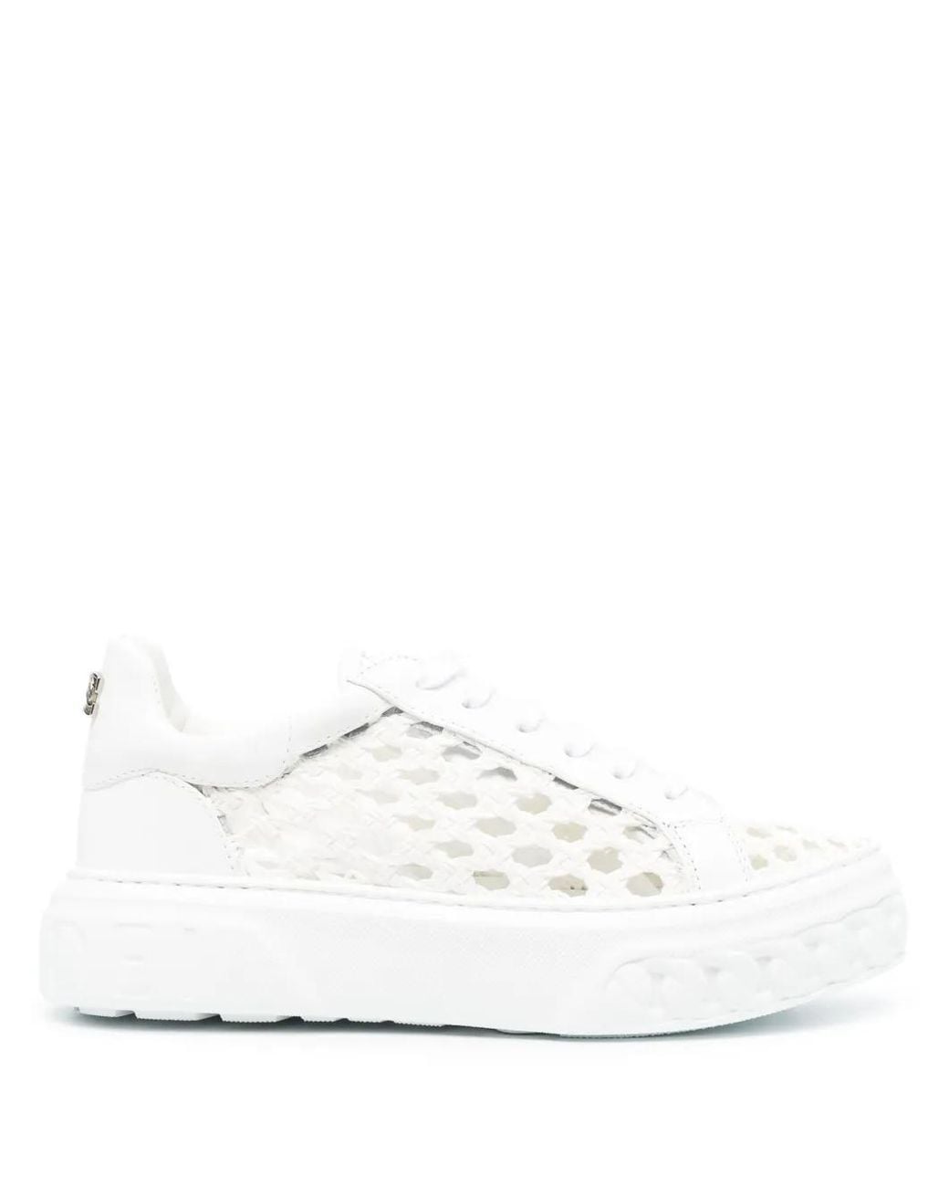 Casadei White Cut-Out Low-Top Leather Sneakers