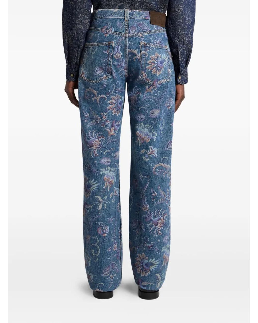 Etro Blue Floral-Motif Jeans for men