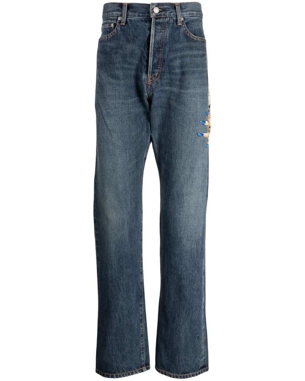 Undercover Blue Men Embroidered Patch Jeans for men