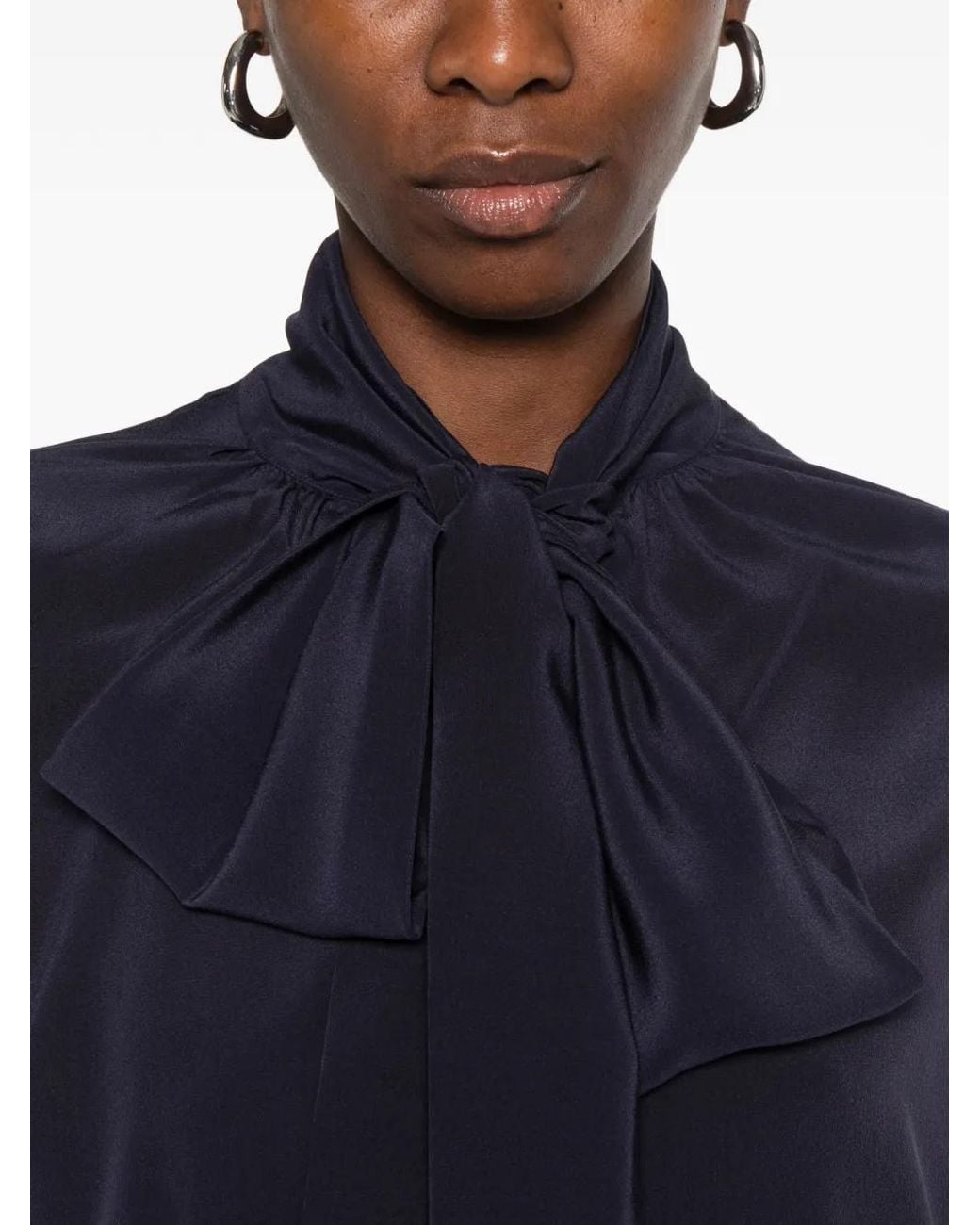 Barba Napoli Blue Bow-Neck Long-Sleeve Blouse