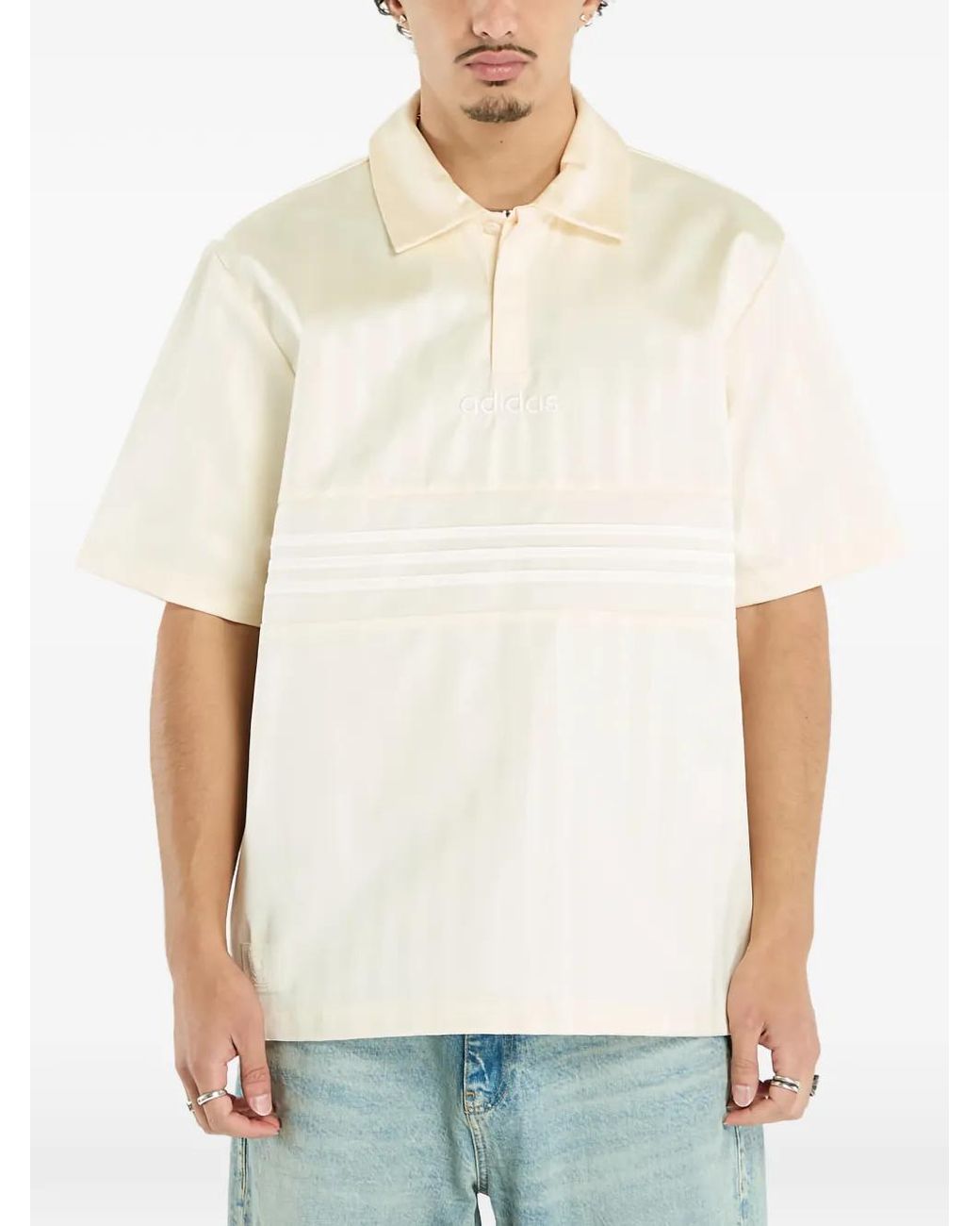Adidas White Stripe-Detail Polo Shirt for men