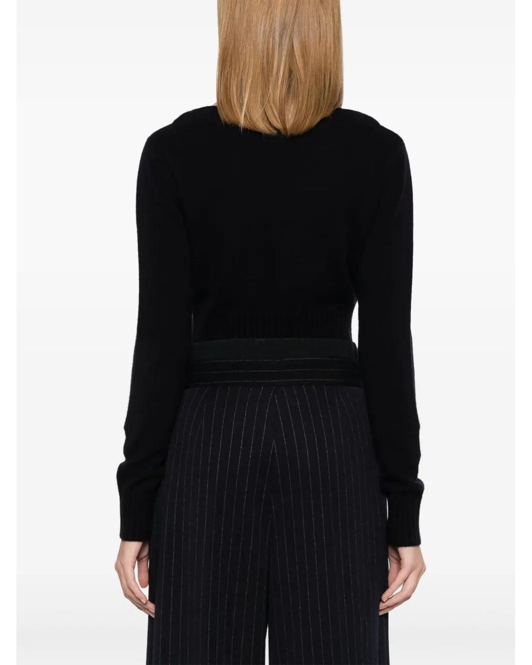 Max Mara Black Cropped Wool-Cashmere Knitted Sweater