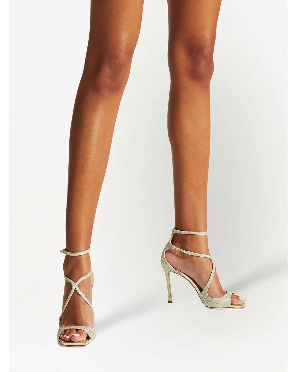 Jimmy Choo Metallic Platinum Azia 95 Sandal With Glitter Dust