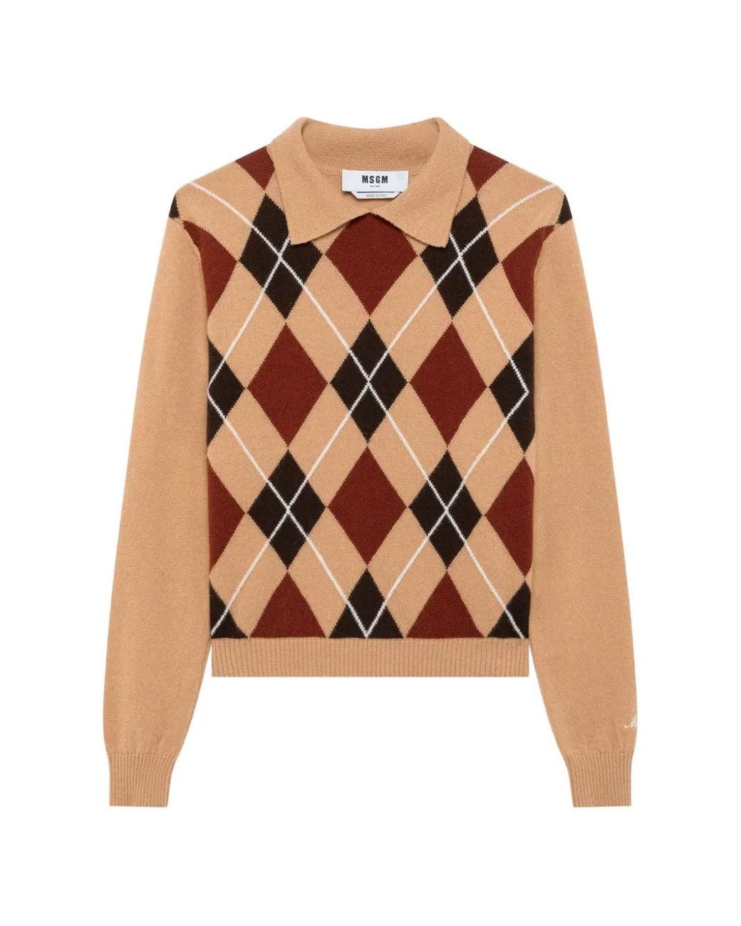 Pull À Losanges Et Col Polo MSGM en coloris Pink