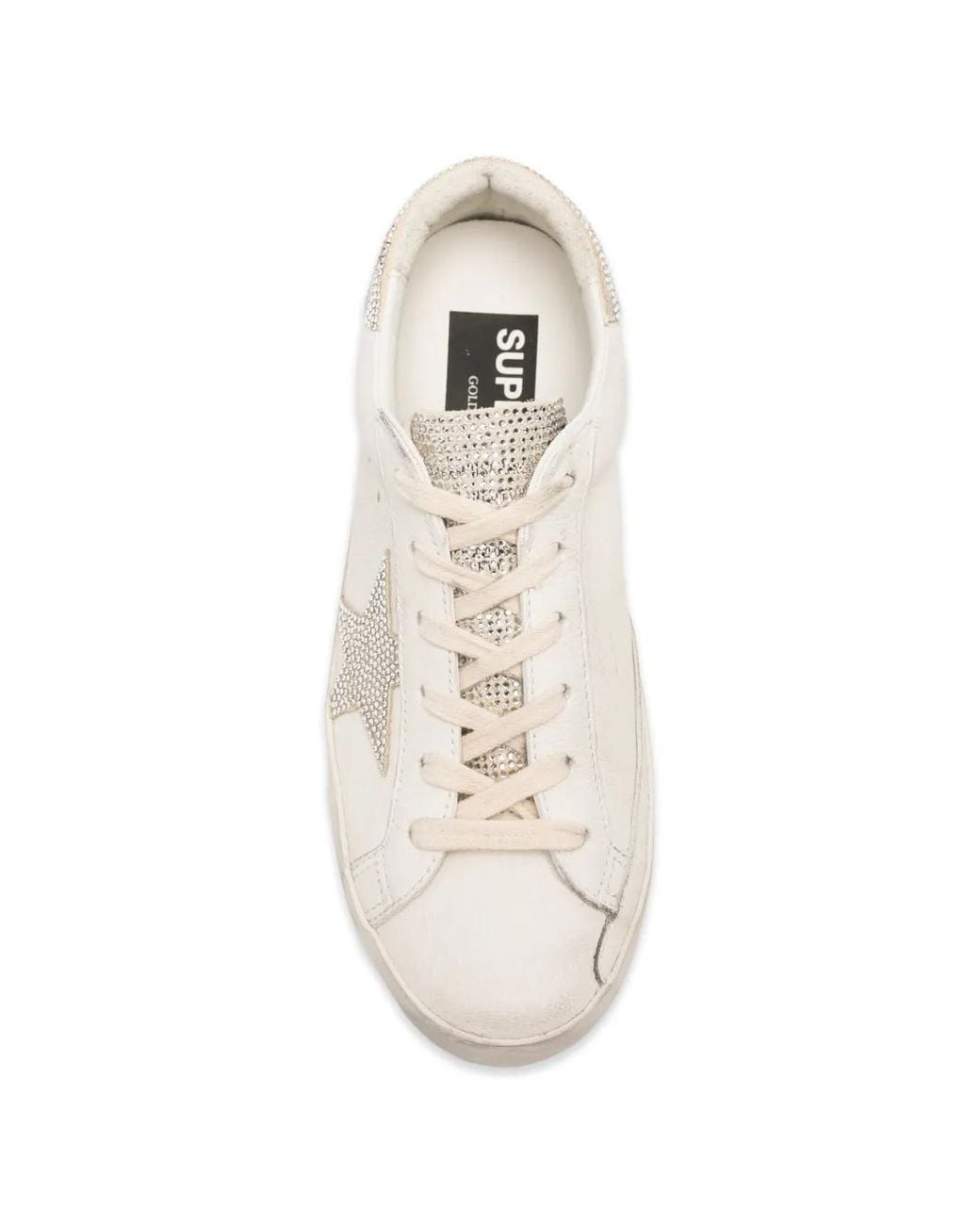 Golden Goose Deluxe Brand White Super-Star Nappa Leather Sneakers With Swarovski Crystal Star