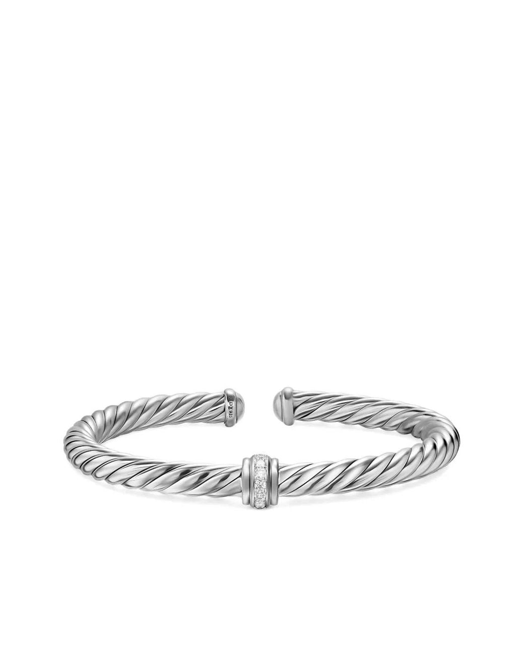 David Yurman White Bracelet Cable Flex Center Station En Sterling Serti De Diamants