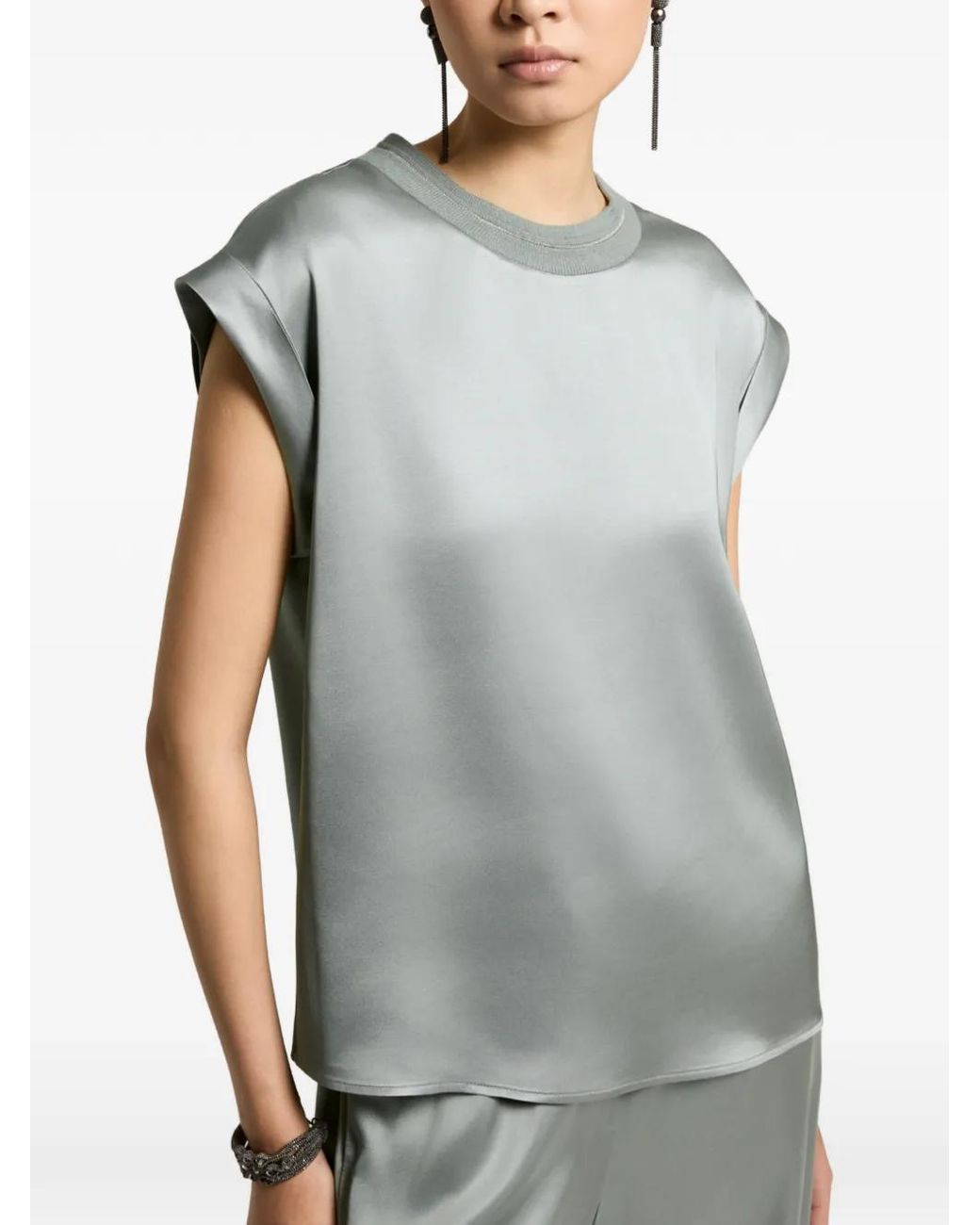 Peserico Blue Satin-Finish Blouse