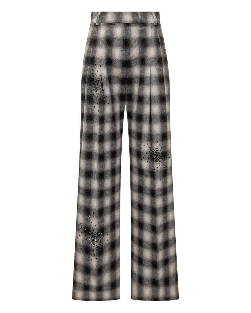 Des Phemmes Gray Plaid Embellished Trousers