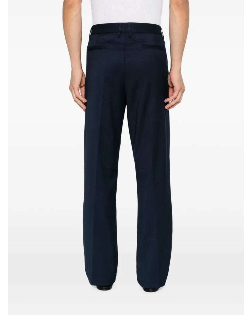 Imperial Blue Pleated Straight-Leg Trousers for men