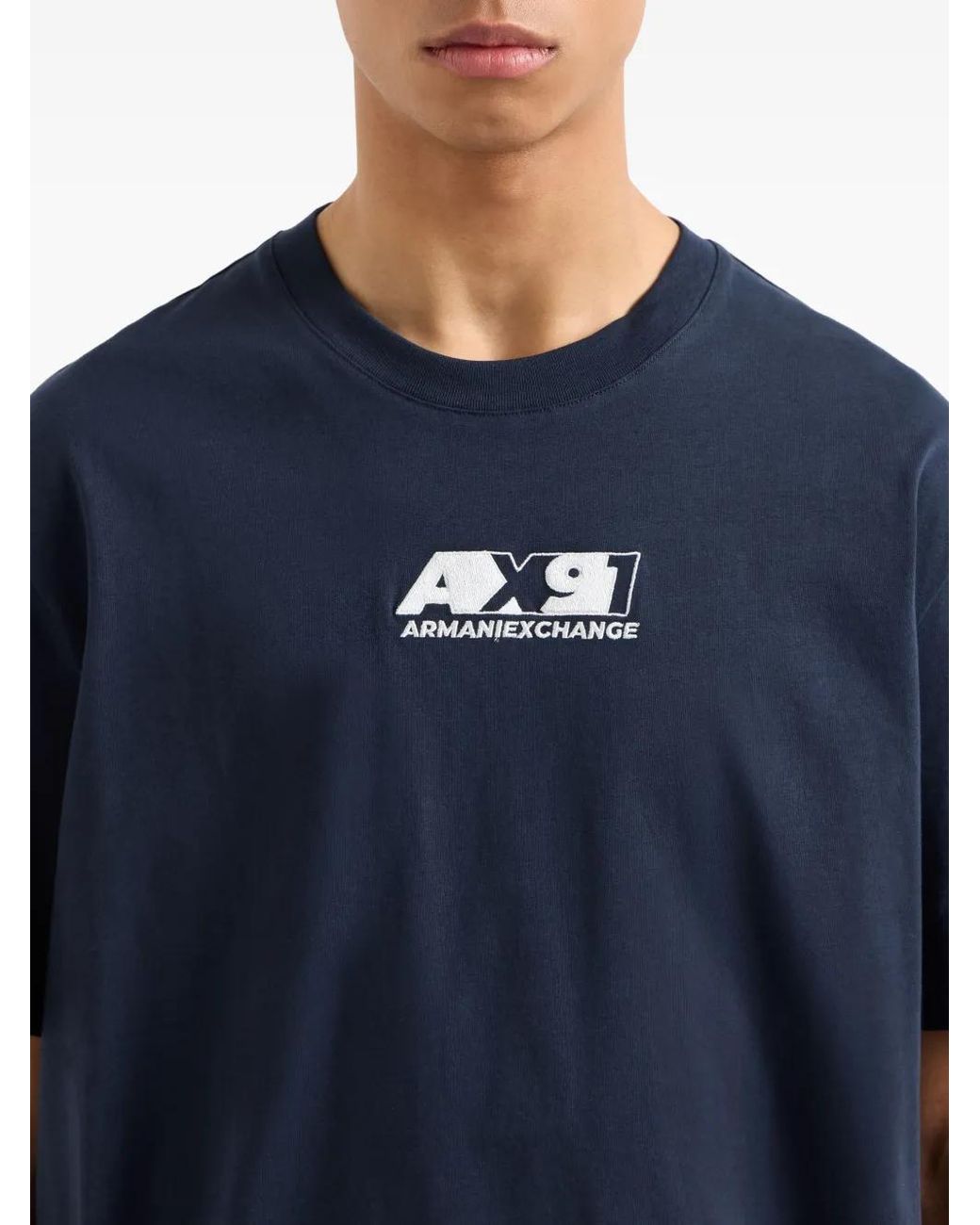 ARMANI EXCHANGE Blue Logo-Embroidered T-Shirt for men