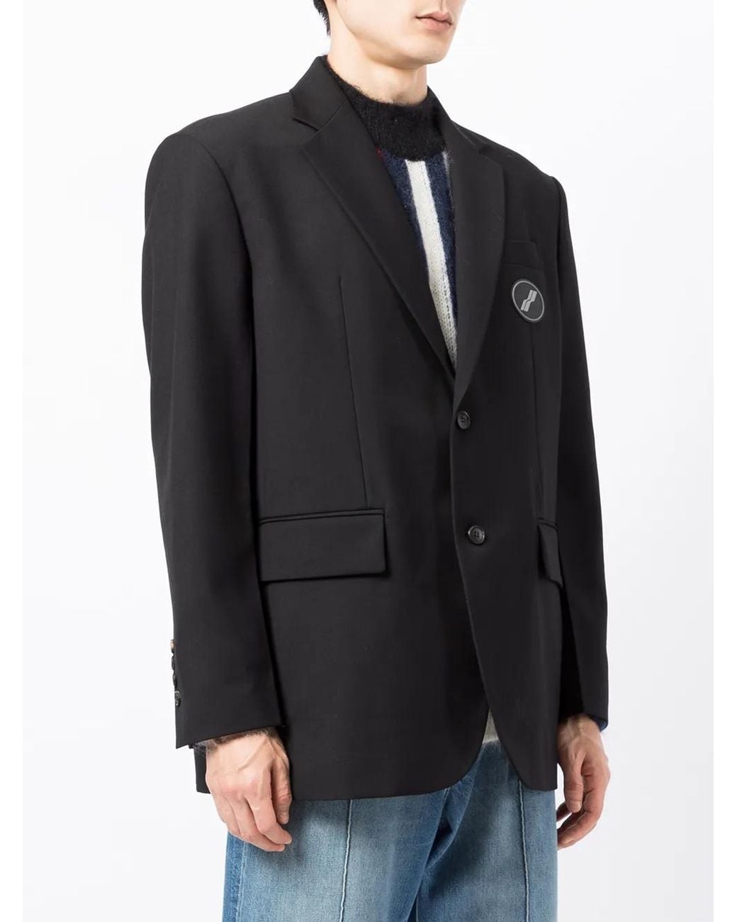 we11done Black Oversized Suit Logo-Patch Blazer