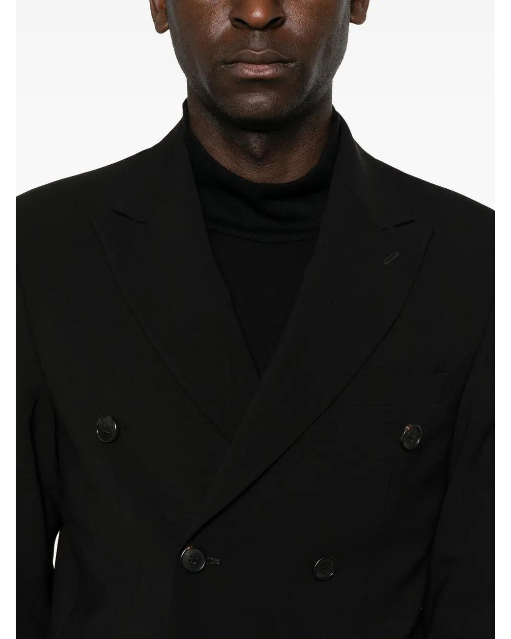 Amaranto Black Double-Breasted Peak-Lapel Blazer for men