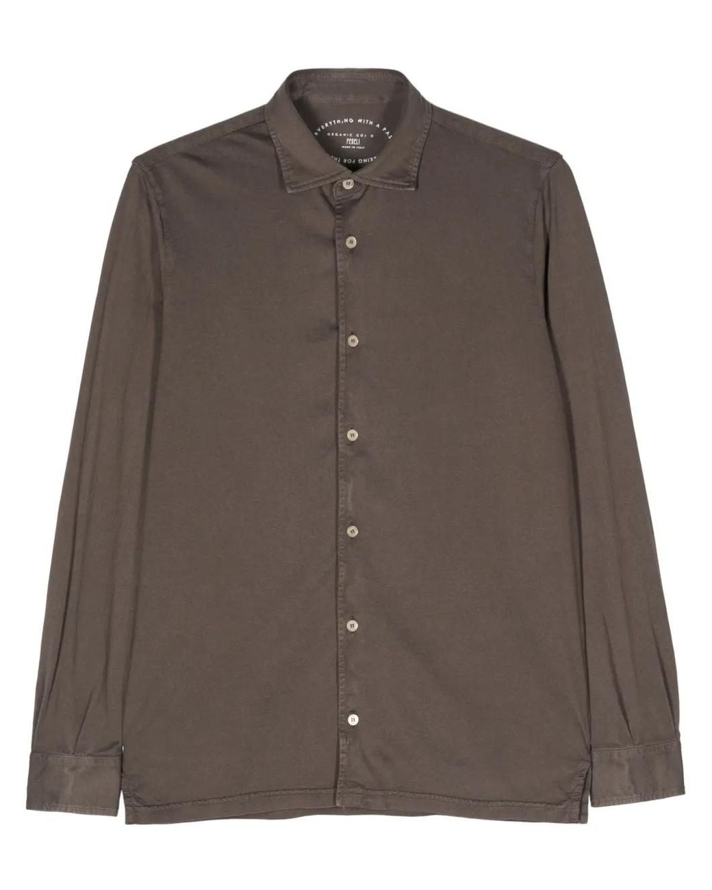 Fedeli Brown Long-Sleeve Cotton Shirt for men