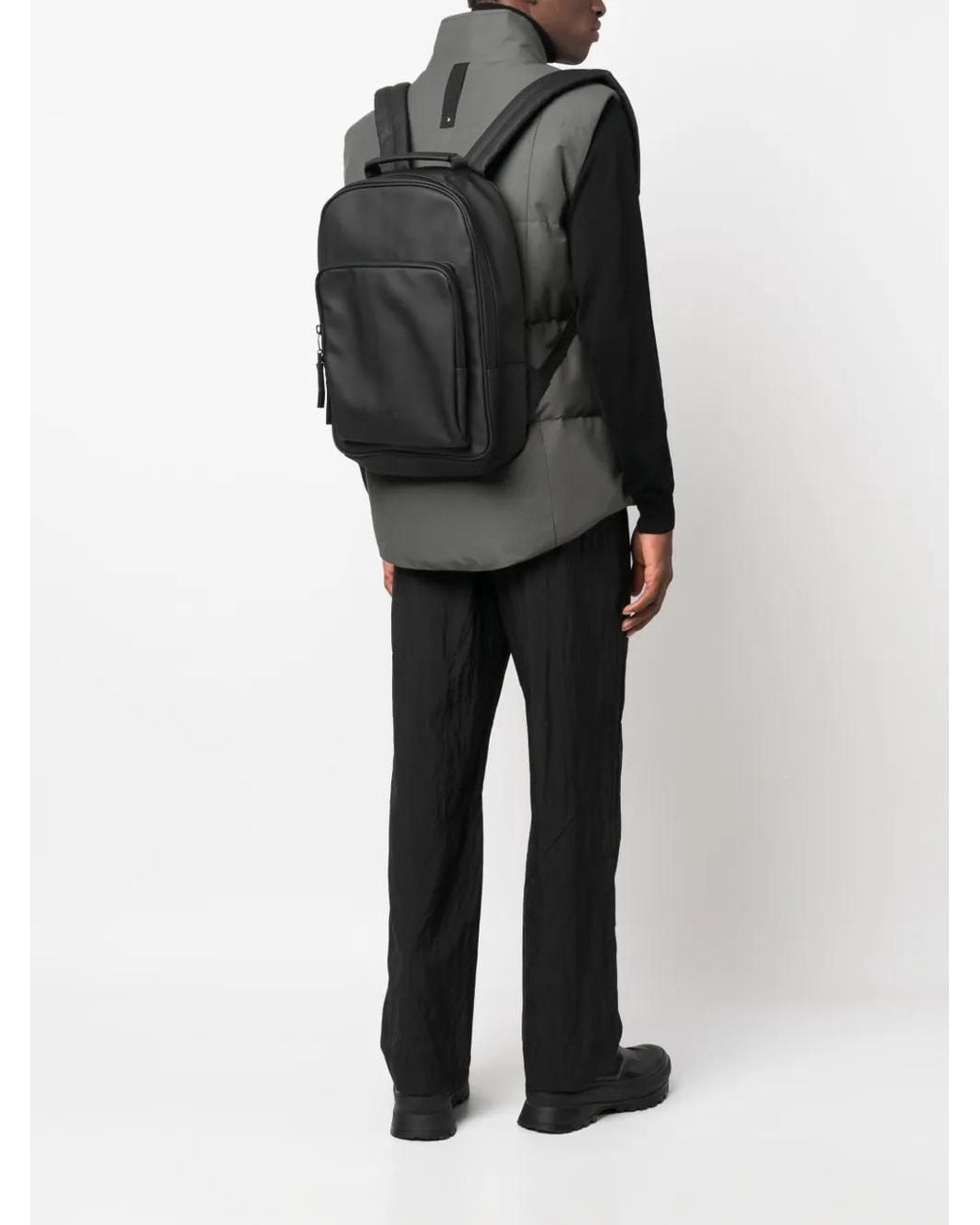Rains Black Front-Zip Pocket Backpack
