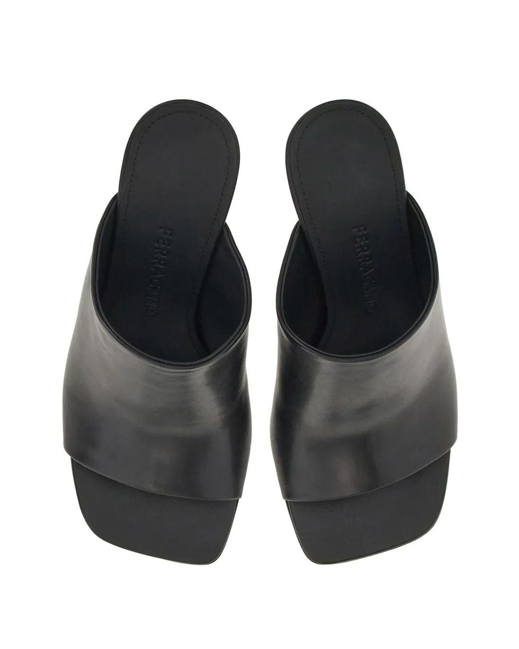 Ferragamo Black Open Toe Slide Sandals
