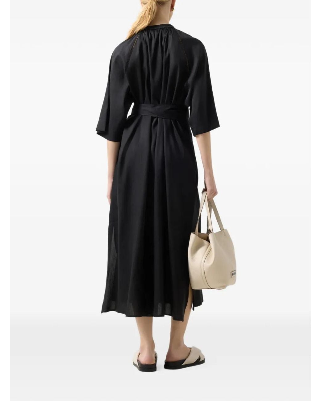 Bogner Black Catelyn Embroidered Raglan-Sleeve Midi Dress