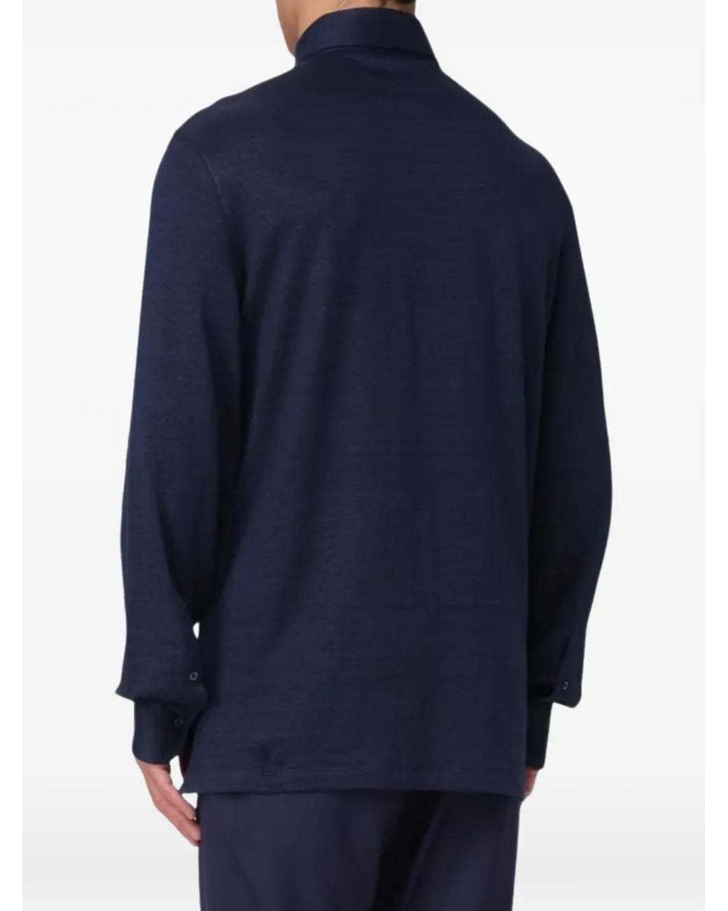 Brunello Cucinelli Blue Linen And Cotton Mélange Jersey Long Sleeve Polo for men