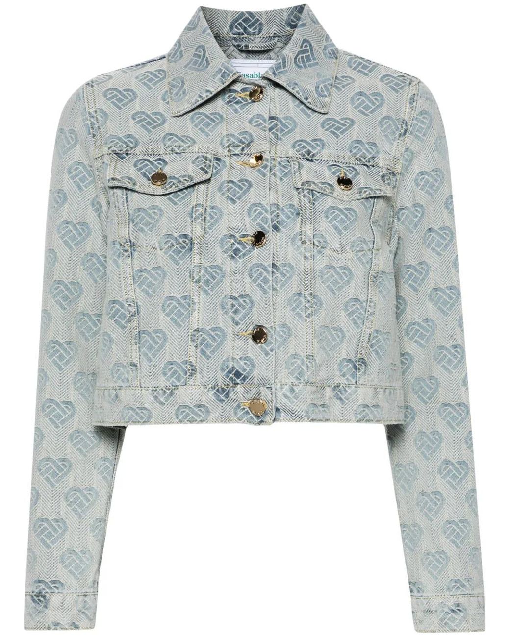 Casablanca Blue Heart Monogram-Jacquard Denim Jacket