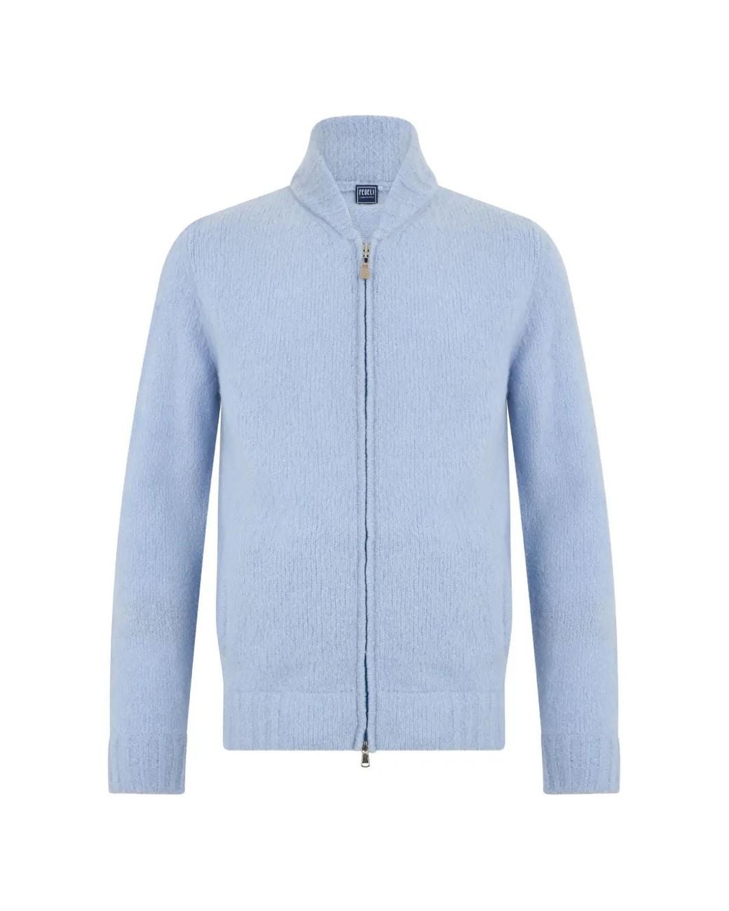 Fedeli Blue Cardigan À Fermeture Zippée for men
