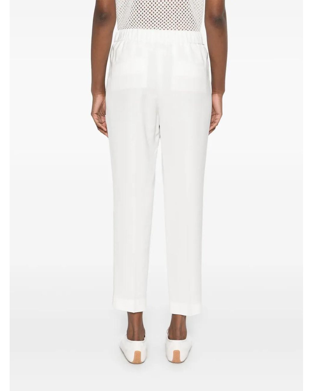 Peserico White Beaded Trim-Detail Trousers