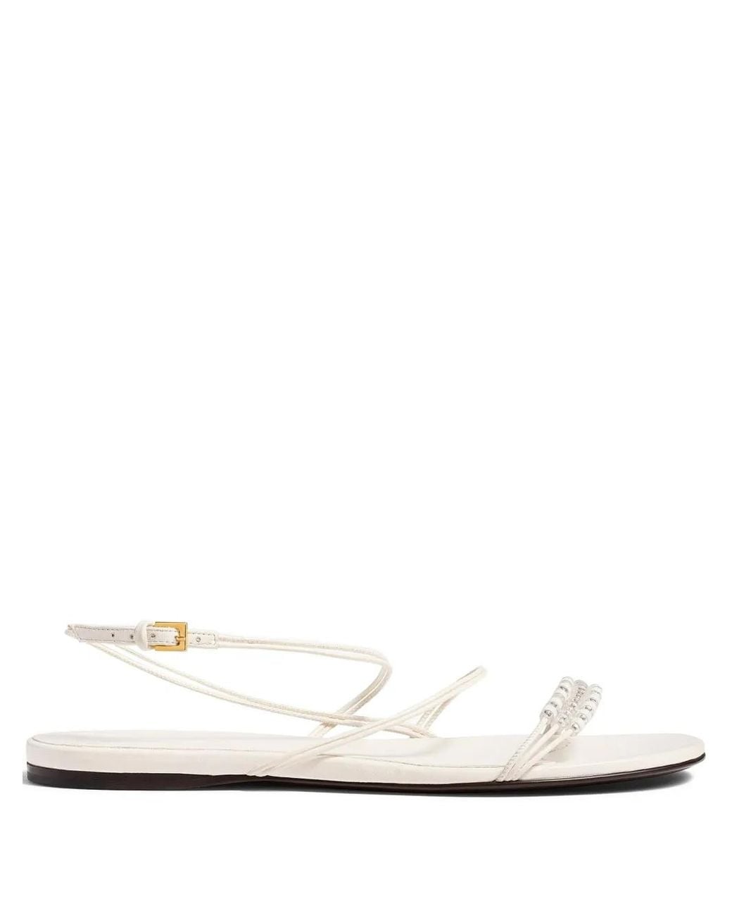 Khaite White Bead-Embellished Loop Flat Sandals