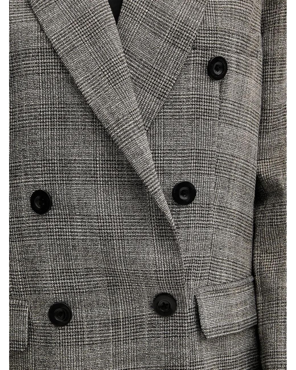 Silvian Heach Gray Double-Breasted Check Blazer