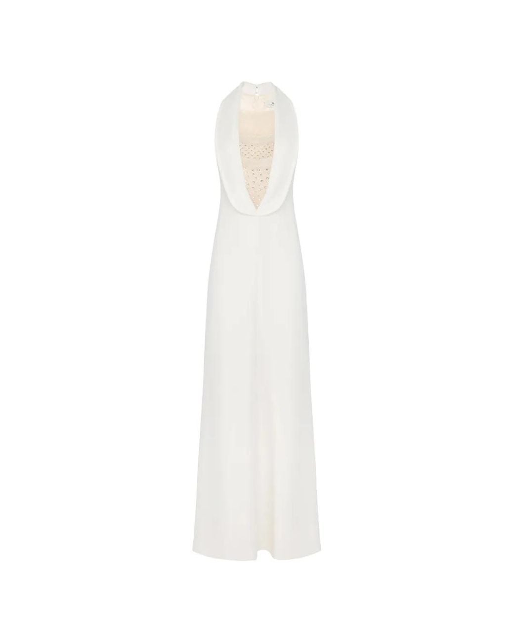 Elisabetta Franchi White Crystal-Embellished Draped Maxi Dress