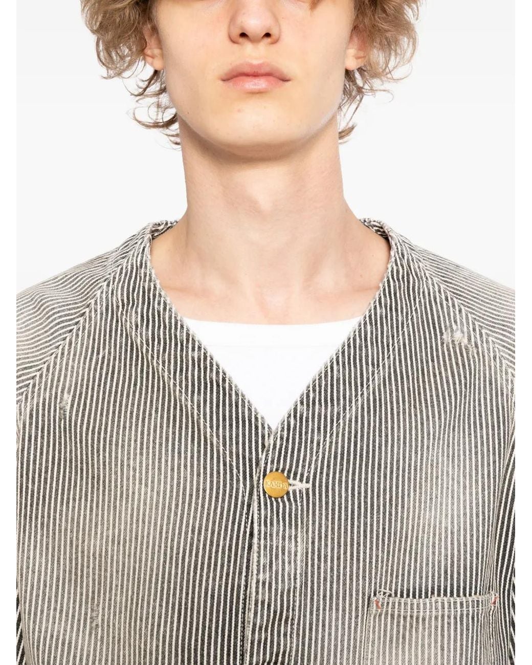 KAMIYA Gray Striped Denim Jacket for men