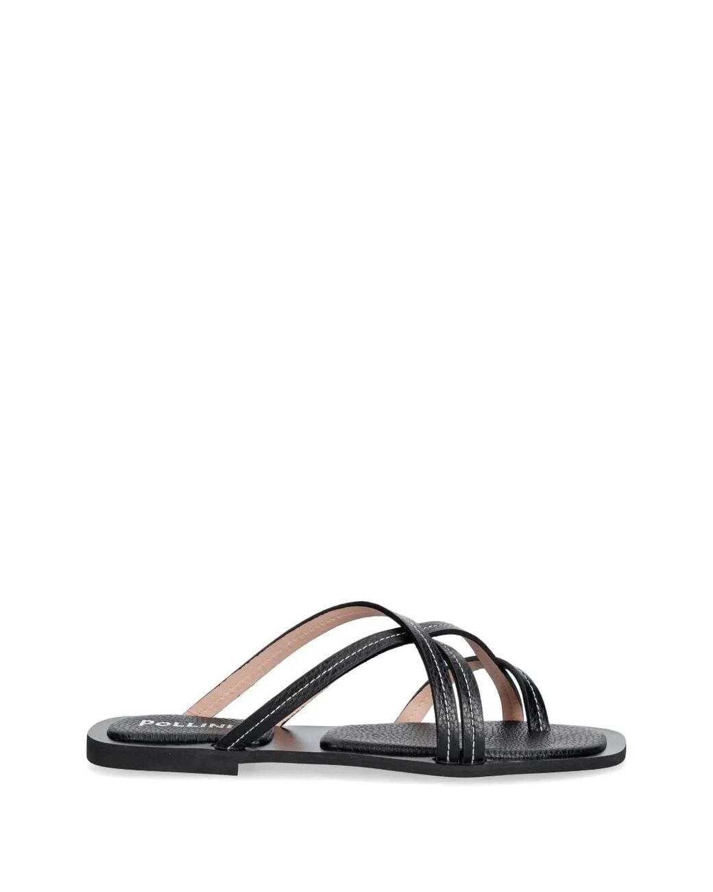 Pollini Black Sandales À Coutures Contrastantes