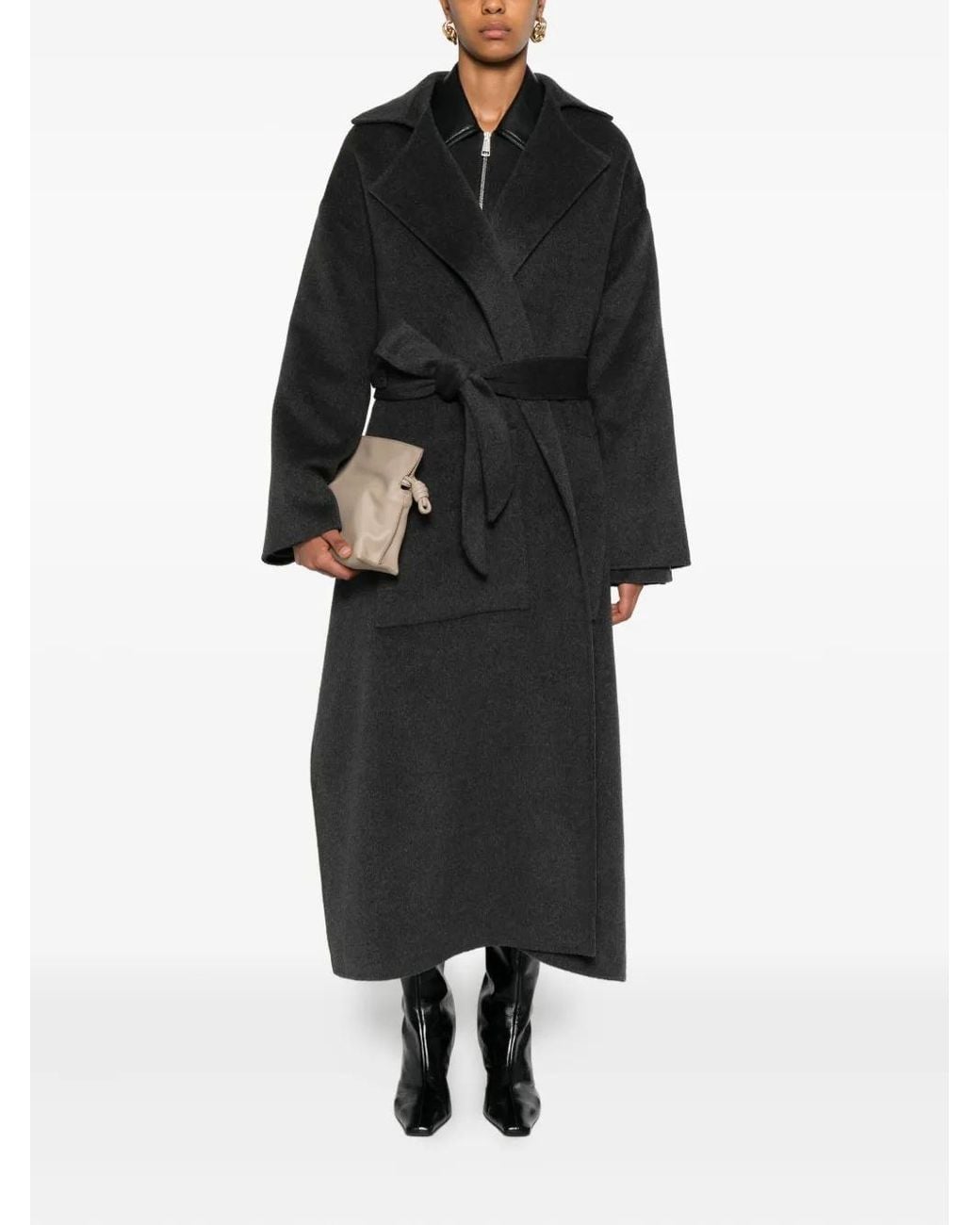 Nanushka Black Belted Wool Coat