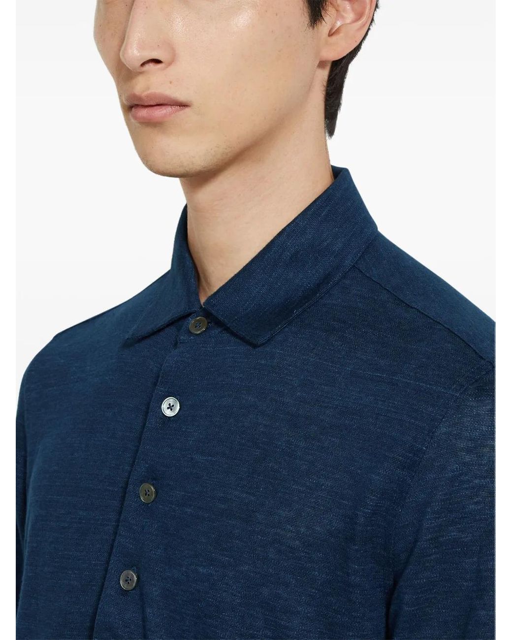 Zegna Blue Oasi Lino Polo Shirt for men