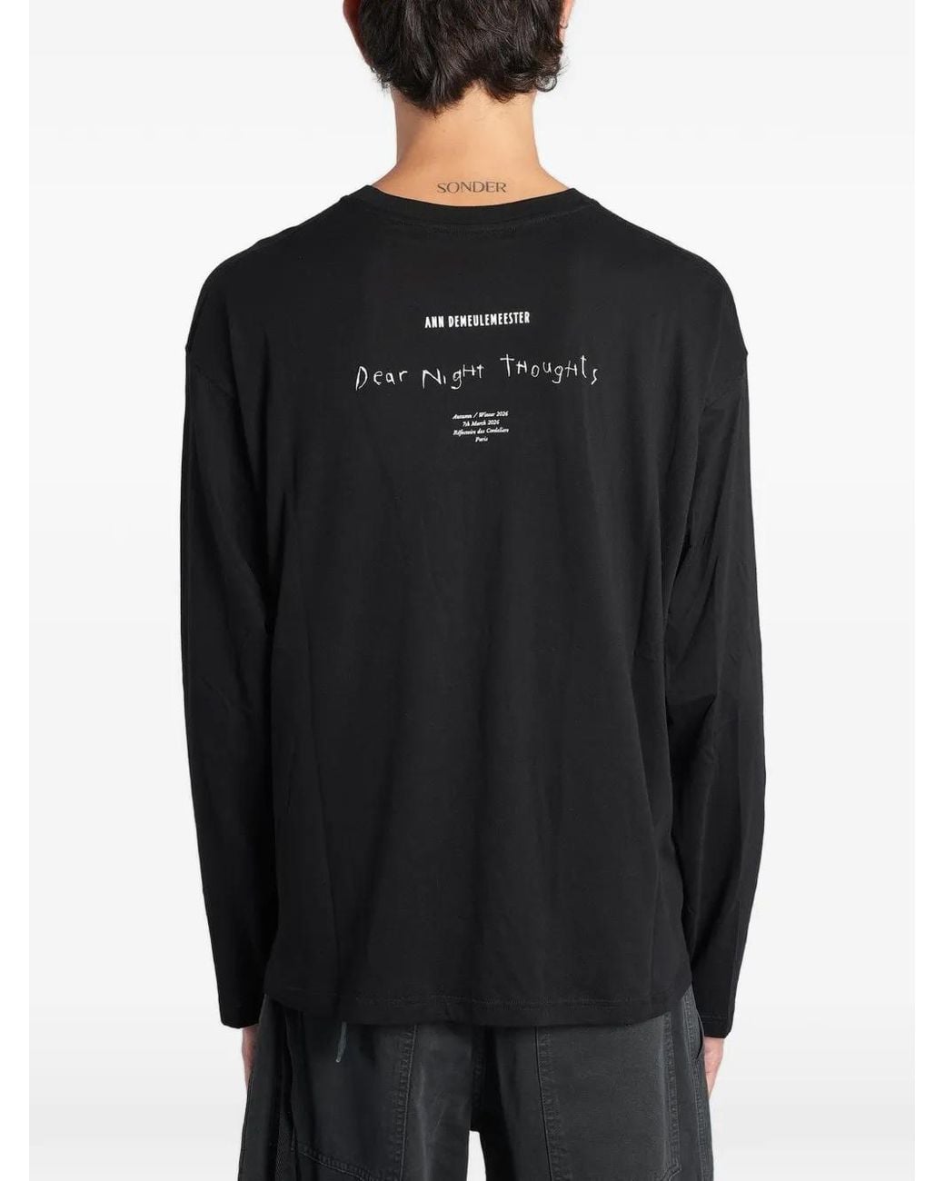 Ann Demeulemeester Black Slogan-Print Long-Sleeve T-Shirt for men