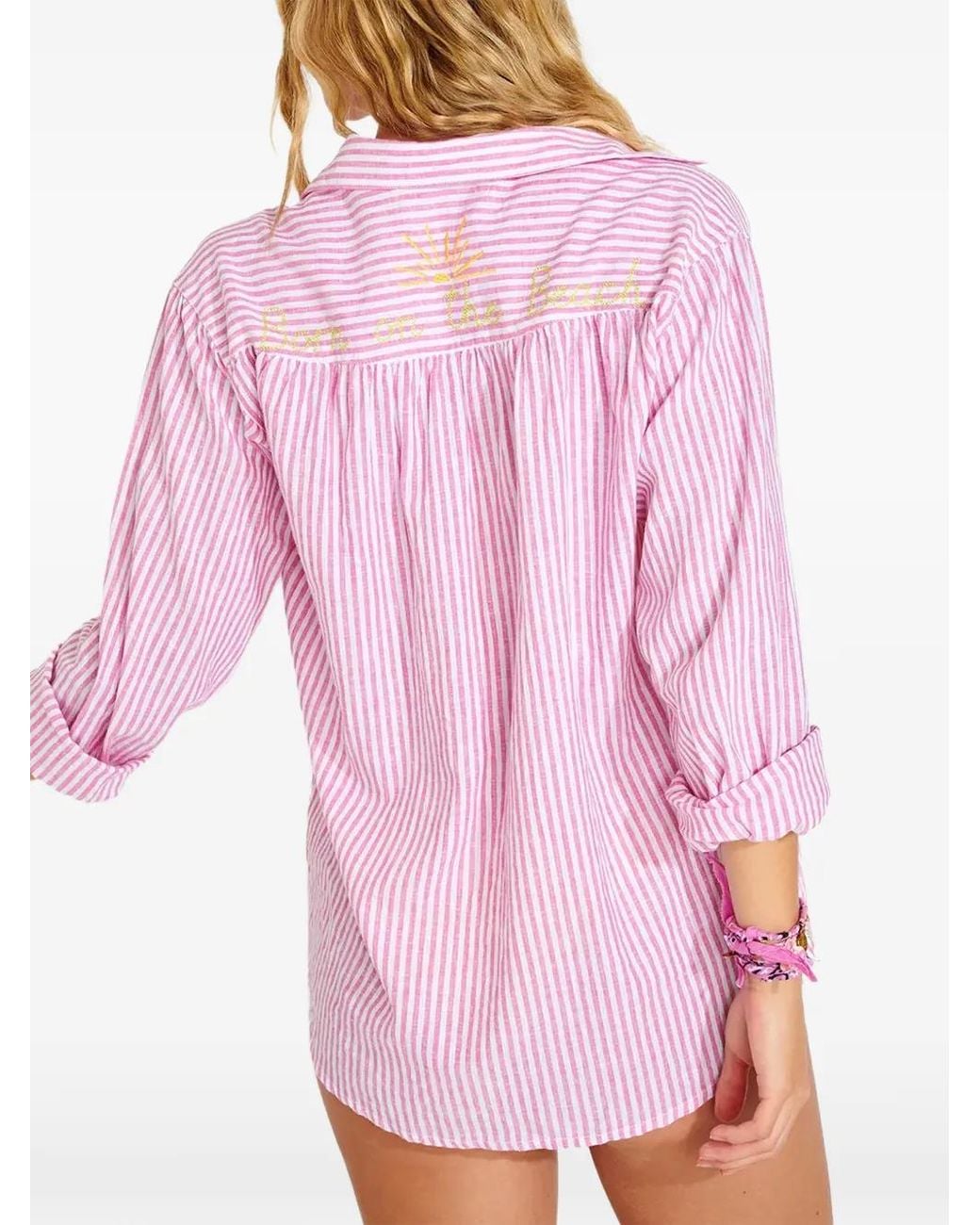 Banana Moon Pink Knight Varkala Striped Embroidered Shirt