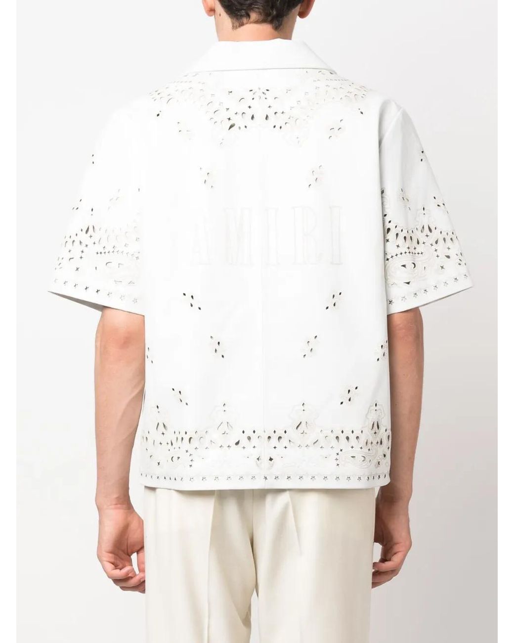 Amiri White Bandana Leather Camp Shirt for men