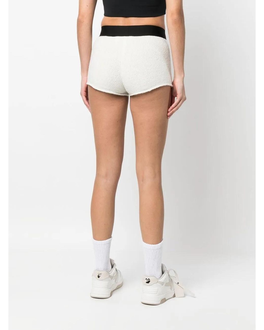 Palm Angels White Logo-Waistband Bouclé Knitted Shorts