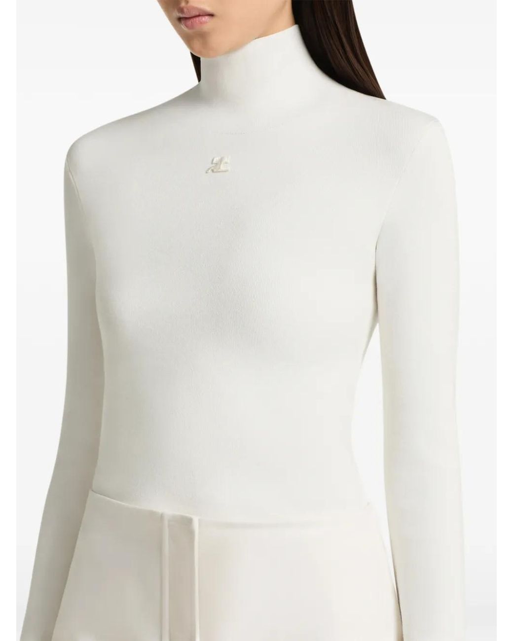 Courreges White Milano Knit Logo-Patch Sweater