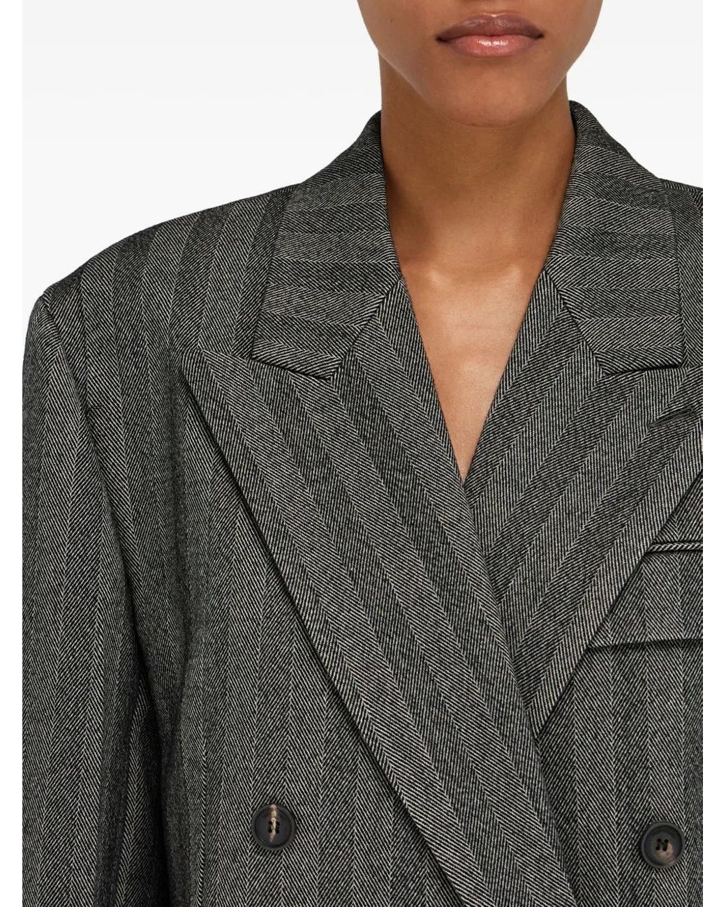 Ferragamo Gray Chevron-Pattern Double-Breasted Coat