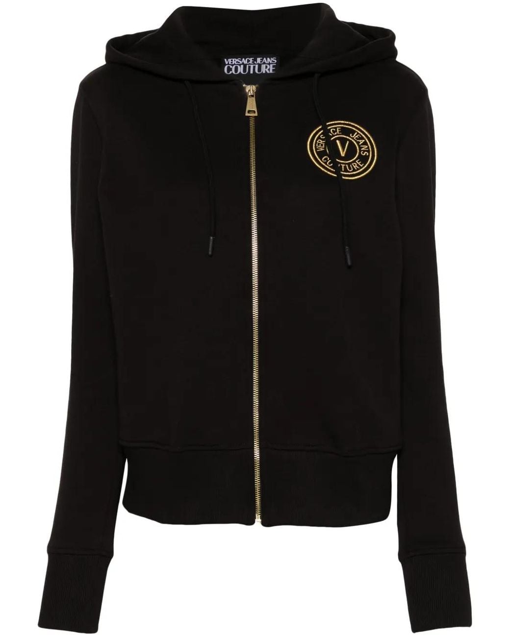 Versace Jeans Couture Black Zip-Up Sweatshirt With Embroidered Logo