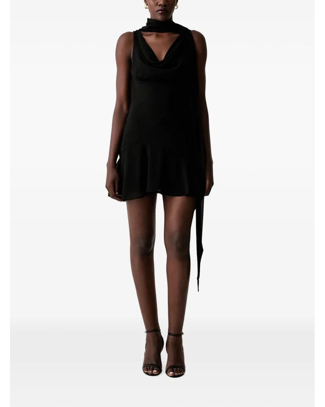 Never Fully Dressed Black Cowl-Neck Ruffled Dress