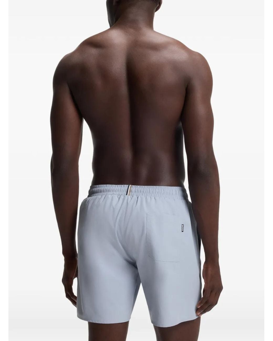 Boss Blue Swim Shorts With Logo Print And Signature-Stripe Details for men