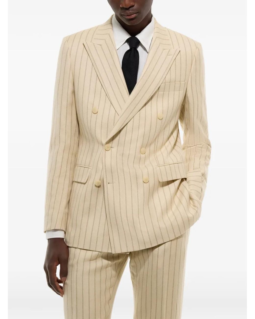 Fursac White Pinstripe Double-Breasted Suit for men