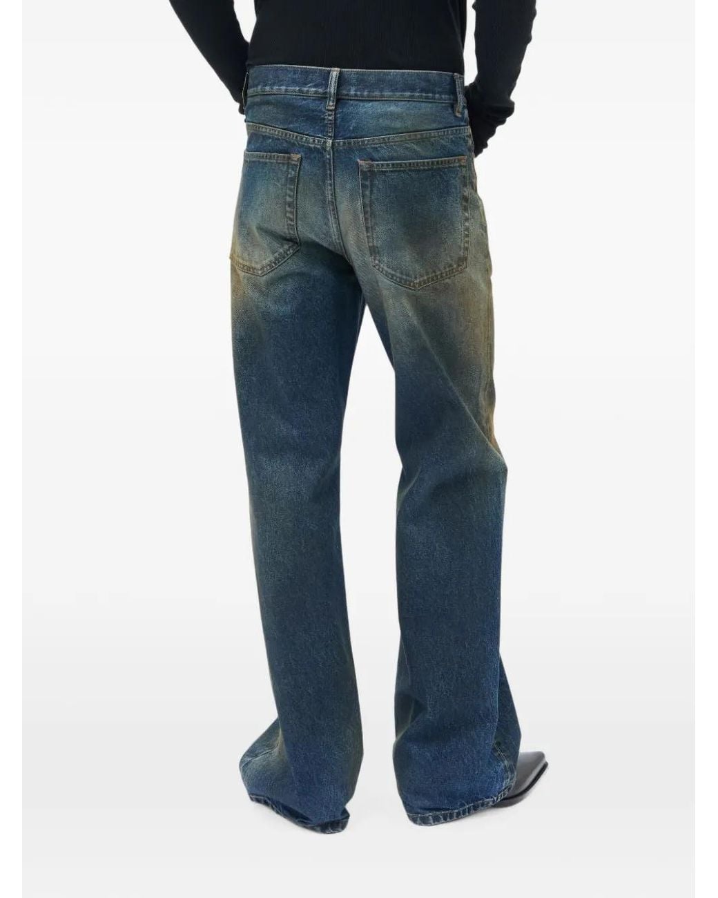 Ann Demeulemeester Blue Stone-Washed Lace-Detail Jeans for men