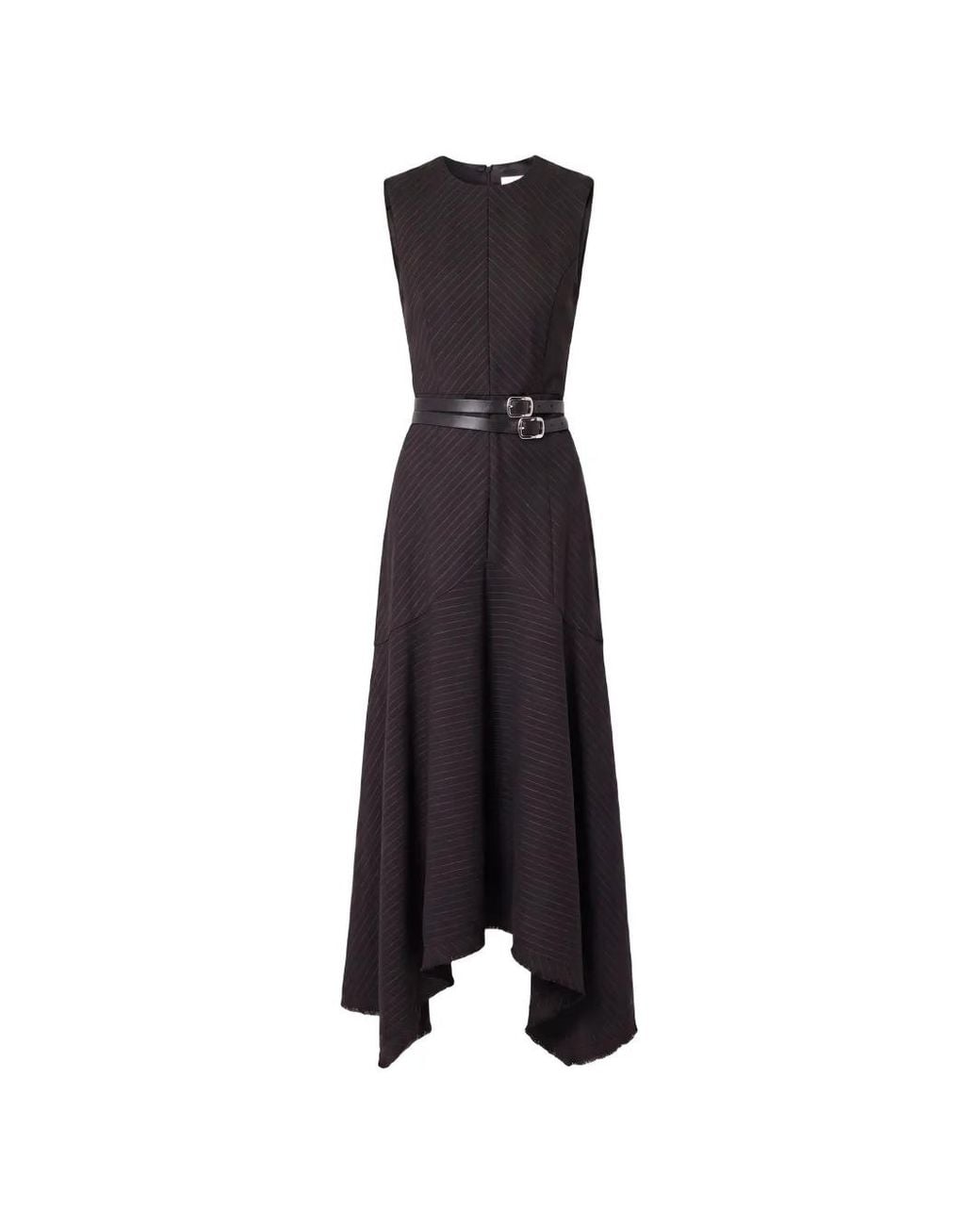 Nicholas Black Pinstripe Belted-Waist Asymmetric Dress