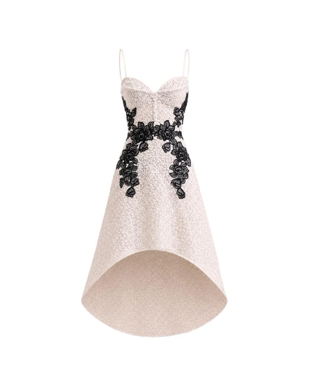 Gemy Maalouf White Floral-Lace High-Low Dress