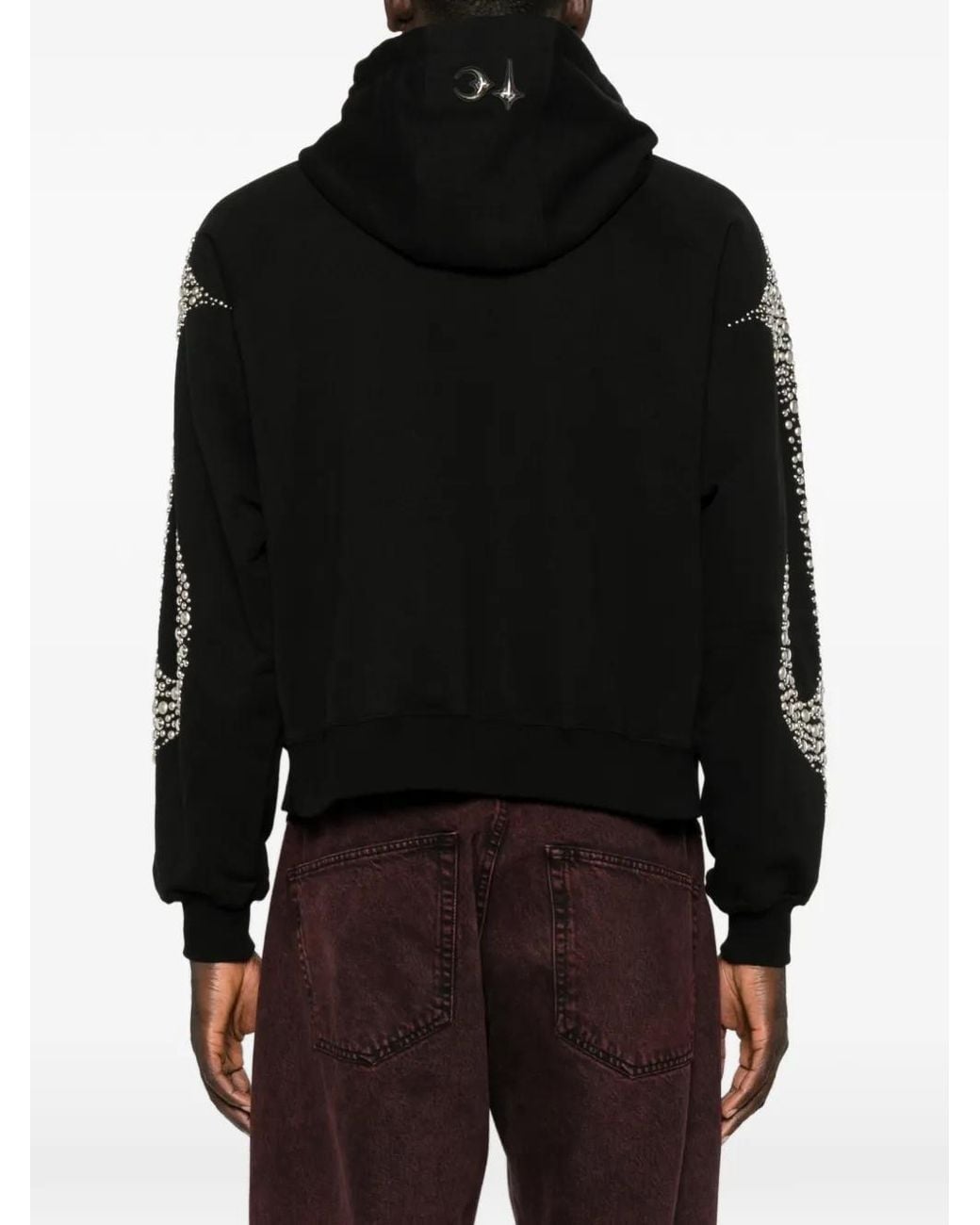THUG CLUB Black Stud-Embellished Zip-Up Hoodie for men