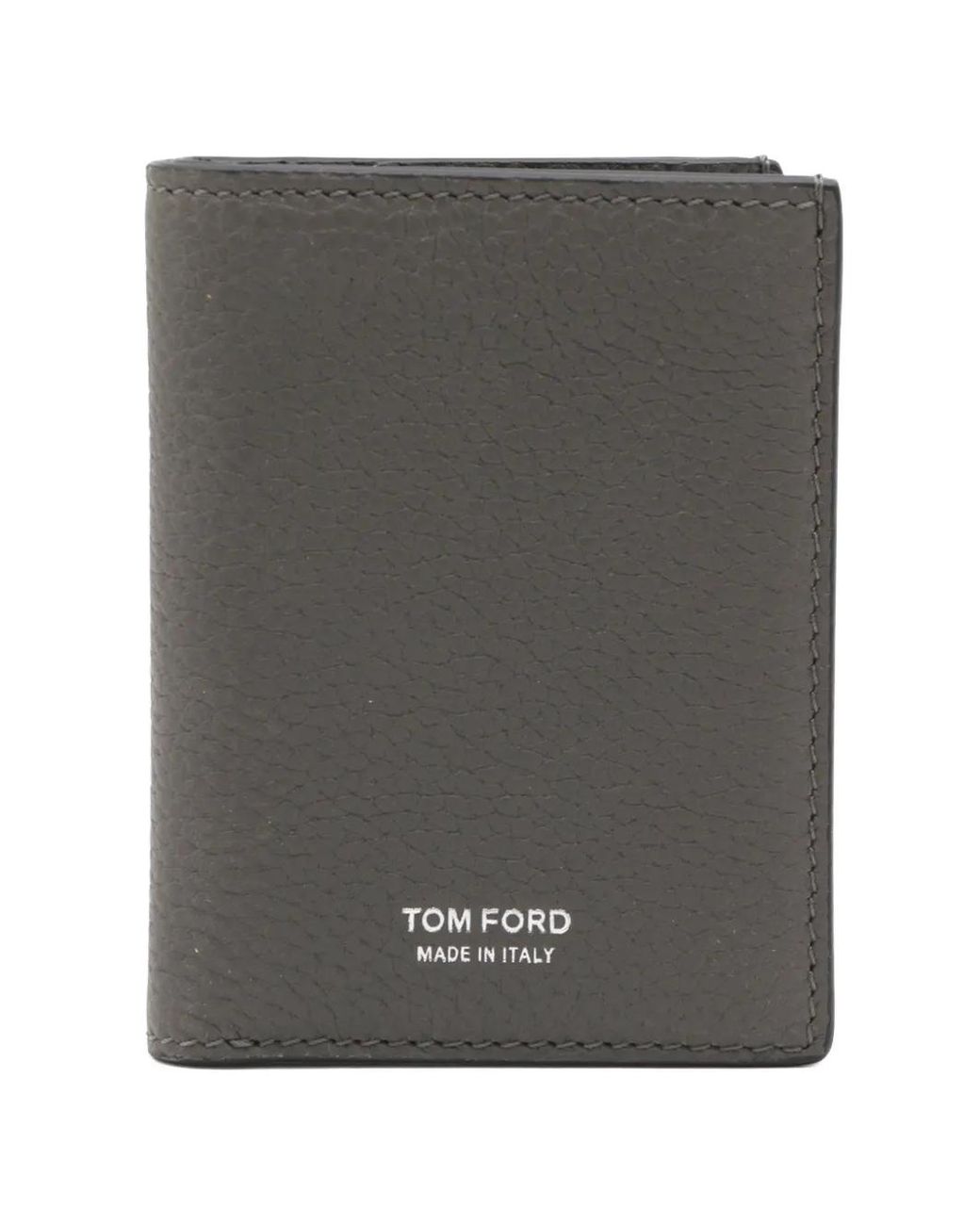 Tom Ford Gray Grain Leather Folding Cardholder for men